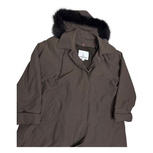 LONDON FOG Vintage 90s Luxury Genuine Fur Hood Long Trench Coat Womens 10 - Picture 4 of 9